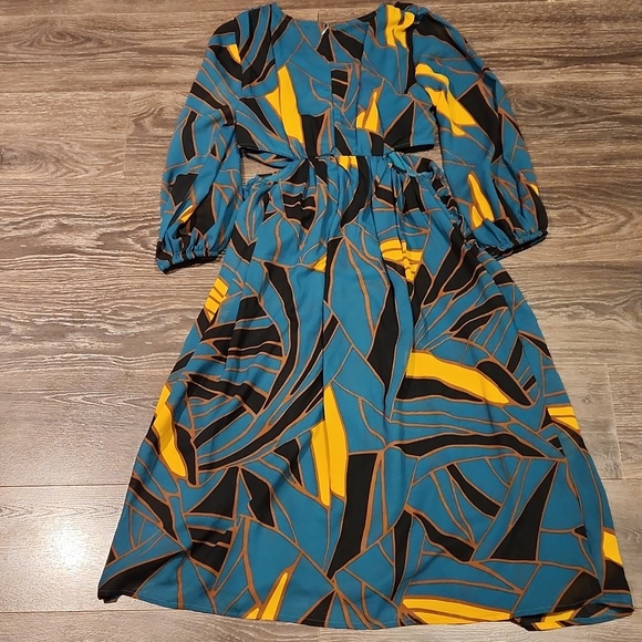 ❤️ RANNA GILL ANTHROPOLOGIE SIDE CUT-OUT ABSTRACT FLORAL MIDI DRESS, MEDIUM - Picture 13 of 13